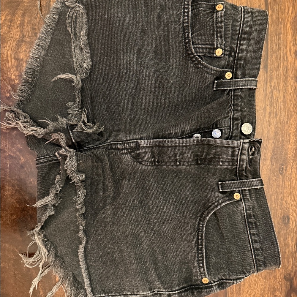 Levi's Black Distressed High-Waist Jean Shorts